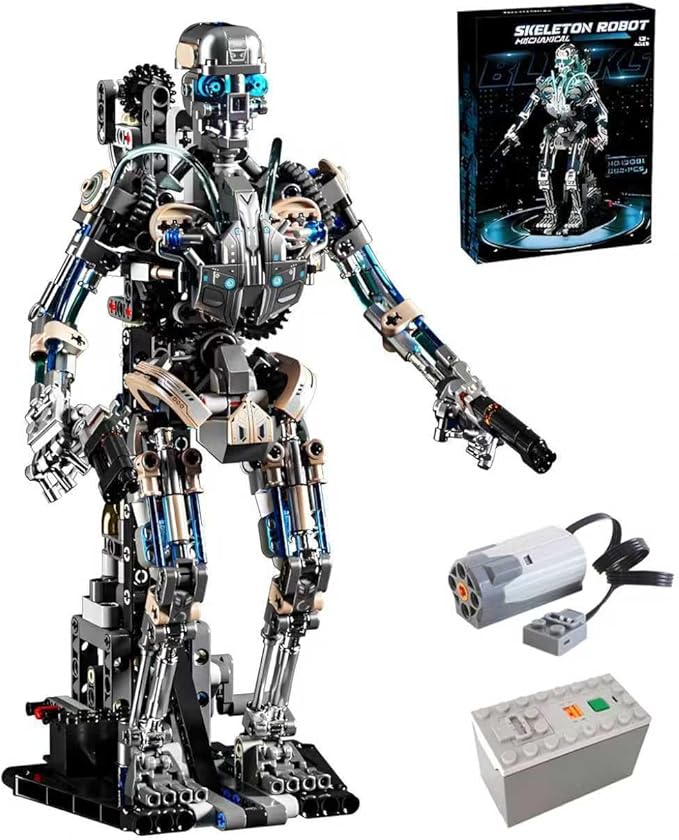 Mechanical Skeleton Robot Building Block Toy 692+Pieces Twistable Body and Poseable Design can be Driven by Hand or Motor Creative STEM Toy for Kids and Adults