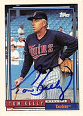 Sports Memorabilia Autograph Warehouse 245709 Tom Kelly Autographed Baseball Card - Minnesota Twins 1992 Topps - No. 459