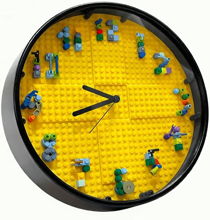 Kids' Creative STEM Educational Building Block Toy Building Block Display Case Fun Assembly Toy for Boys Aged 6–8 DIY Building Block Wall Clock Birthday Gift for Kids Aged 9–10 (Black frame)