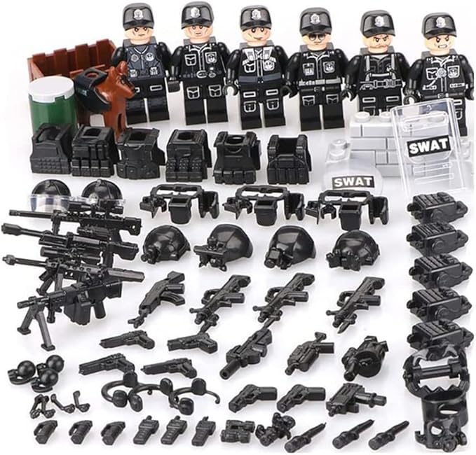 Toysvill SWAT Police Military Building Block Set| Soldiers Minifigures (8 PCS) + Police Helicopter and Accessories Gift