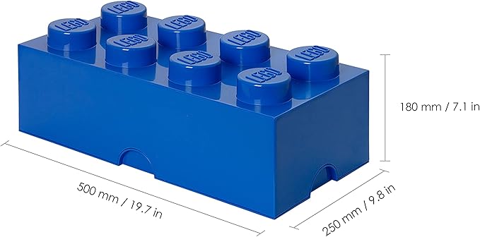 LEGO Storage Brick 8 - studs BLUE - Stackable Plastic Storage Box with Lid for Kids and Adults Ideal Desk Organizer and Toy Box - 12.1L Capacity