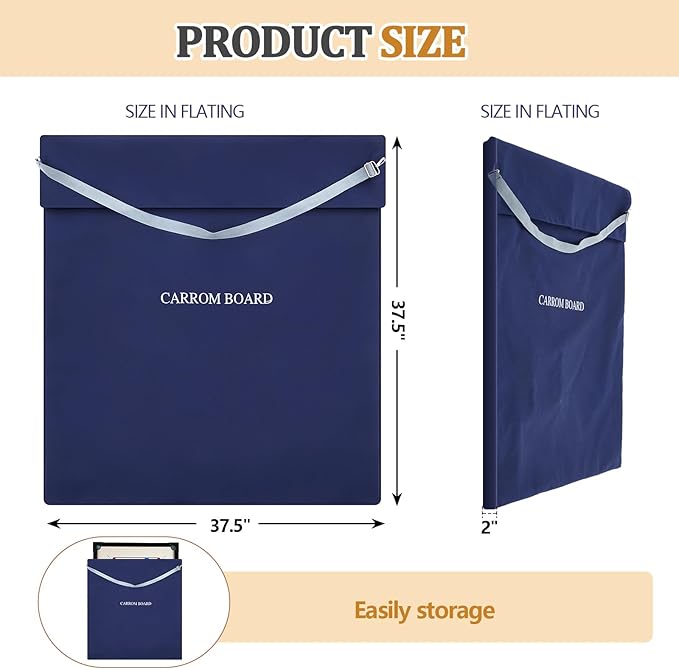 37.5 x 37.5 Carrom Board Cover Storage Carry Bag Canvas Padded Nylon Adjustable Strap and Two Accessory Pockets for Protecting Transport Board Stands Carrom Kits for Christmas