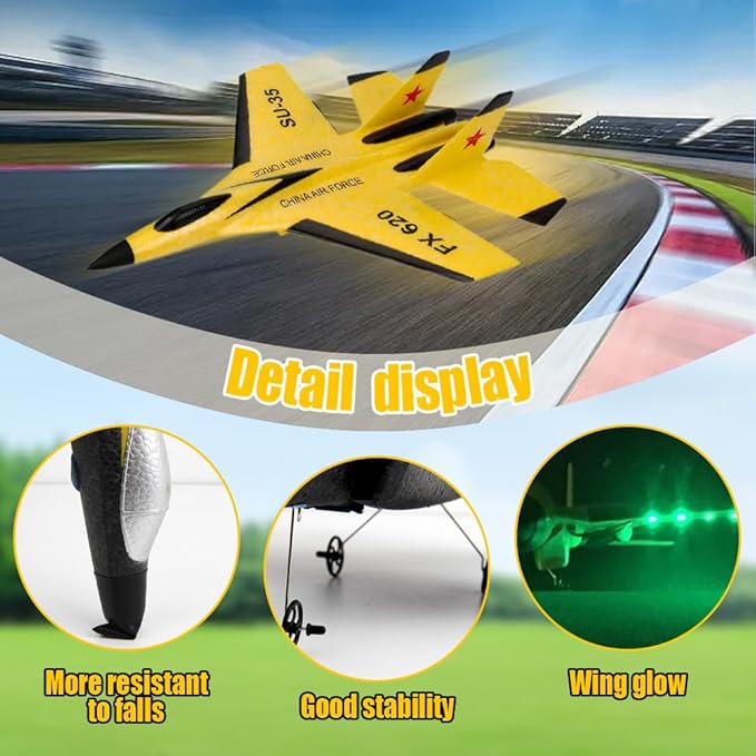 2026 New Remote Control Airplane Gravity Glider Foam RC Fighter 360° Remote Control Glider Airplanes with Lights Airplane Model (Yellow)