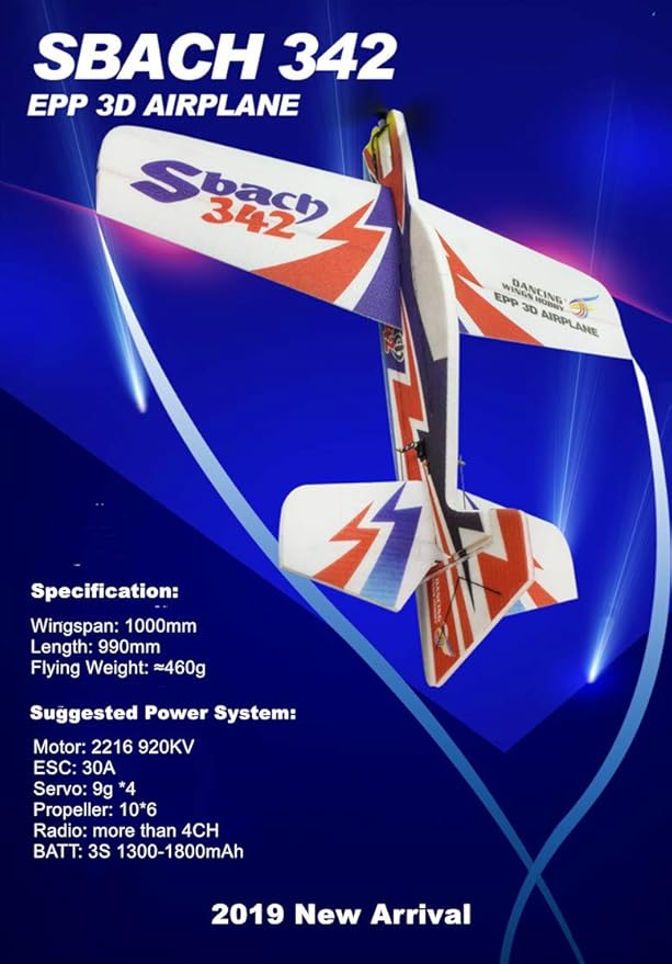 RC Foam Plane Sbach342 Aerobatic Flying Airplane 39 Unassembled 3D EPP RC Airplane Kits to Build for Adults (KIT+Motor+ESC+Servo Not Including Remote Control and Battery)