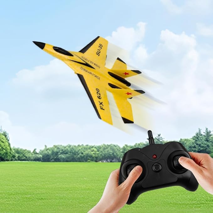 2026 New Remote Control Airplane Gravity Glider Foam RC Fighter 360° Remote Control Glider Airplanes with Lights Airplane Model (Yellow)