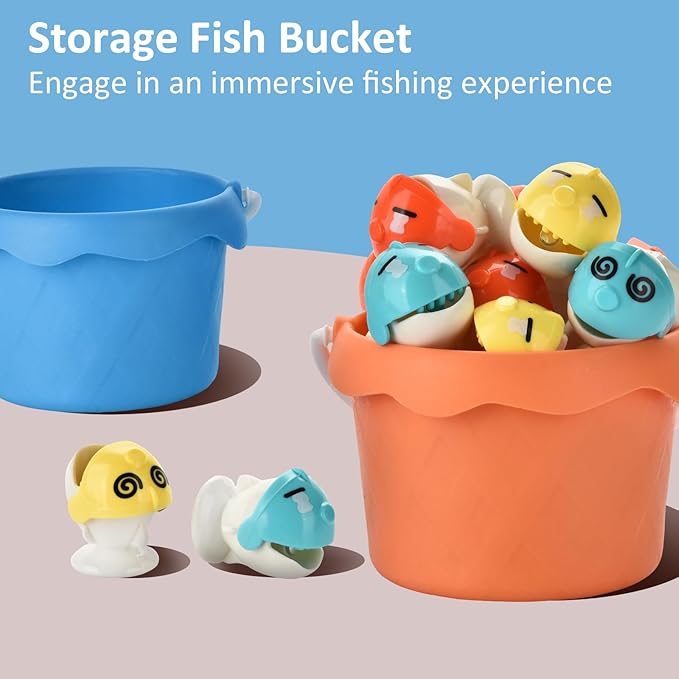 Magnetic Fishing Game Set - 21 Fish and 6 Poles Rotating Toddler Board Games with Music Switch Fine Motor Skills Fishing Toys for Kids and Toddlers 3 4 5 6 7 8 and Up