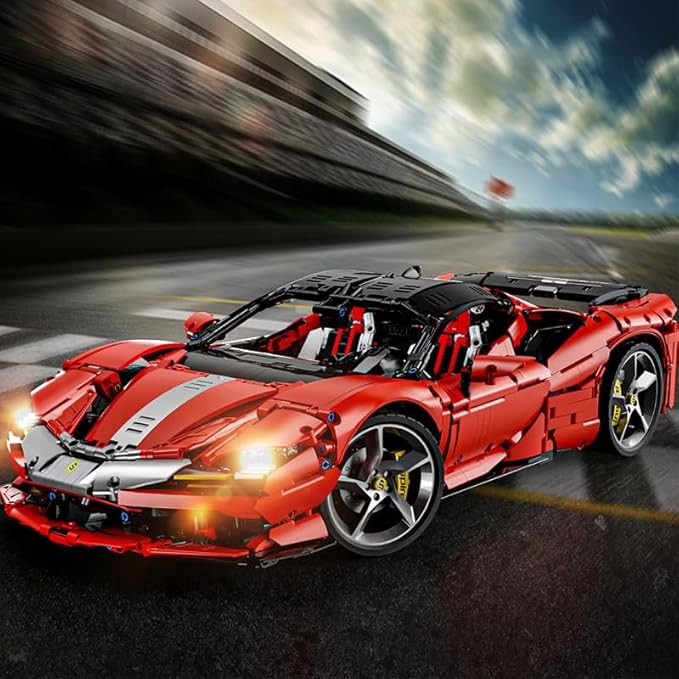 SF90 Super Sport car Building Block Set 1:8 Scale Super Race Car Model KitCollectible Motorsport MOC Car Toy Gift for Men Teens V8 Engine Design – Red/Yellow Color Options (4100 PCS)