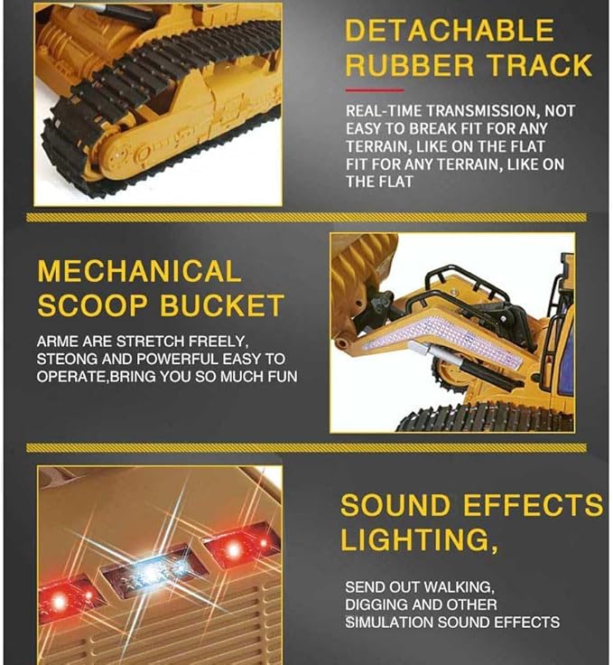 RC Skid Steer Loader Construction Truck 1/14 Remote Control Bulldozer Crawler with Lights 9 Channel RC Front Loader 360° Rotation 2.4G Full Function Engineering Vehicle Excavator Toys