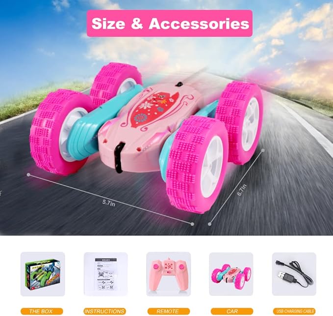 FREE TO FLY Rc Stunt Cars: Double Sided 360°Flip Rotating 4WD Race Car Toy for Outdoor &amp Indoor for 6 7 8 9 10 11 12 Year Old Girls Boys Birthday Gift for Kids Ages 6+