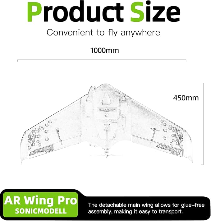 Buddy RC Sonic Modell AR Wing Pro Airplane FPV Plane with 1000MM Wingspan Easy Controlled Plane for Skilled Adults (PNP Version Black)