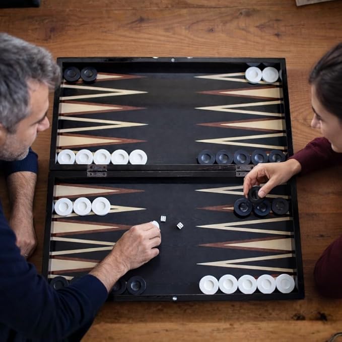 Park&ampOz Premium Turkish Backgammon and Checkers Set 19 Inch Handmade 2 in 1 Wooden Board Game with Glossy Finish Luxury Checkers and Dice Travel Friendly and Foldable (Dark Wenge)