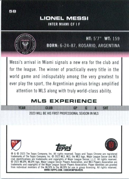 2023 Topps Chrome Major League Soccer - MLS - #58 Lionel Messi Inter Miami CF Soccer Card - Sportscard Superstore