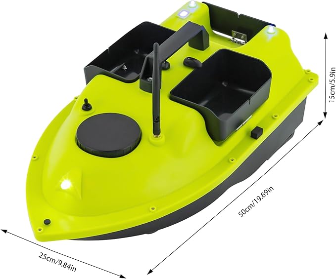 RC Bait Boat 600m/1968ft RC Bait Boat 3 Boxes 4.4LBS Loading Capacity with Dual 5200mAh Li-Ion Batteries and LED Lights for Professional Fishing (Green (Without Lights))