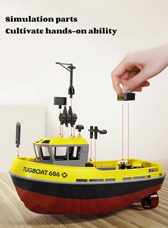 RC Boat 1/72 RC Tugboat for Pools and Lakes 2.4Ghz High-Speed Remote Control Boat with LED Lights and Low Battery Alarm for Teen and Adults