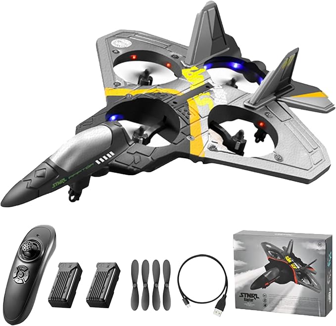 GoolRC V17 Remote Control Plane 2.4Ghz Foam RC Airplanes Jet Fighter Stunt RC Airplane with Spinning DroneGravity SensingStunt RollCool Light2 Battery forTeens Adults