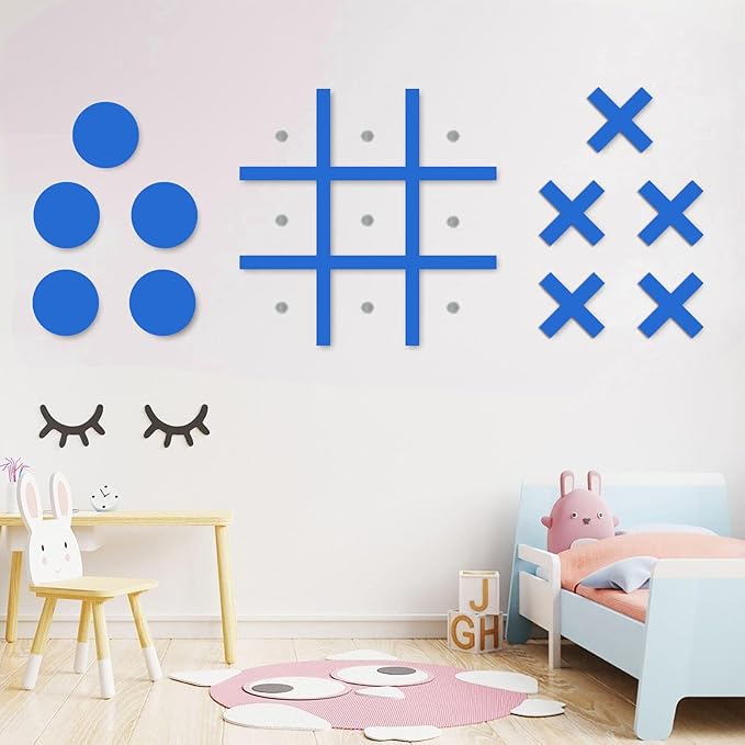 Magnetic Tic Tac Toe Wall-Mount GameGame Room DecorHallway DecorPlayroom DecorModern Wall Decals for Kids RoomClassroom&ampOfficesBest Gift for Family Friends (Blue)