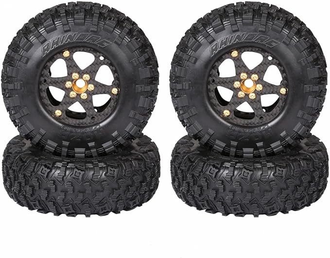 RhinoRC MOZA 1.9inch Competition Tires Super Sticky with Narrow Carbon Fiber Aluminum 2.2 inch Wheel Rim N2401 for Pro and Sporty Class 1/10 RC Crawler Car (1.9inch 4pcs)