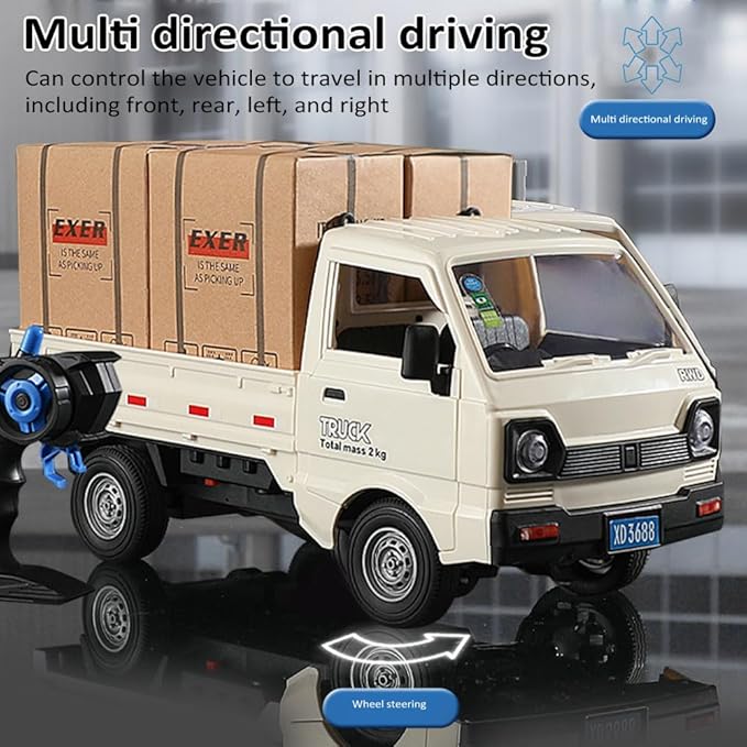 GoolRC Remote Control Car Kei Truck 1:16 Scale RC Transport Pickup Truck with Spray and Light 2.4GHz All Terrain RC Cars for Teens and Adults Christmas or Birthday Gift (White)