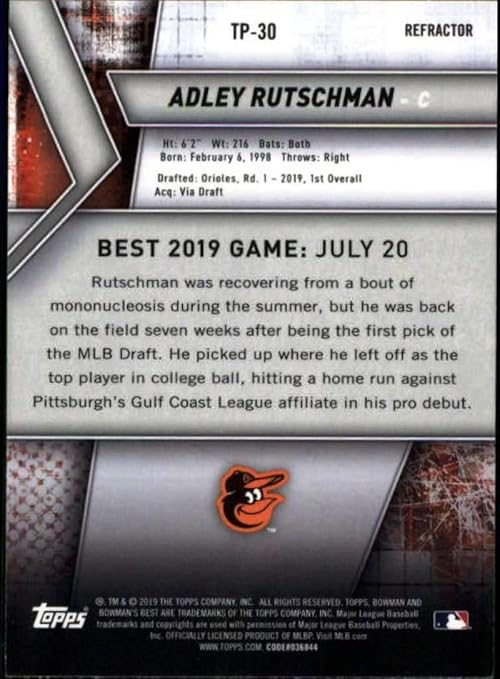 2019 Bowman's Best Top Prospects Refractors #TP-30 Adley Rutschman Baltimore Orioles RC Rookie MLB Baseball Trading Card