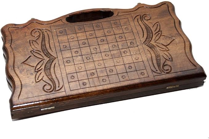 2 in 1 Handmade Armenian Backgammon 15.7 inch Checkers Nardi Eagle High Detail Wooden Board Game Hand Crafted Nardy + Gift (Medium)