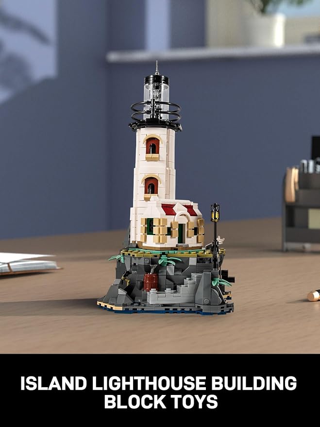 Island Lighthouse Building Block Toy Set Gifts for Kids and Adults（1092 PCS）