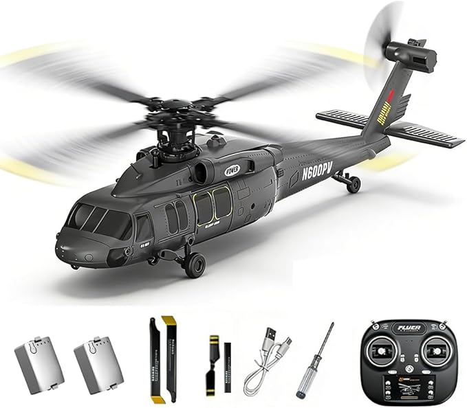X-MechFun Black Hawk K200 RC Helicopter - 6CH Simulation RC Aircraft with Optical Flow &amp Altitude Hold &amp One-Key Inverted Flight 2.4Ghz Remote Console Helicopter Model for Hobbyists