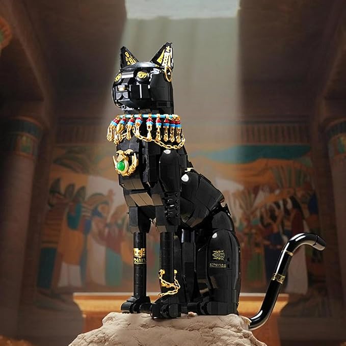 Egyptian Pharaoh Cat Building Set - Animal Black Cat Building Blocks Toy for Adults DIY Crafts Project Egyptian Cat Model for Home Office Decor Easter Gift for Adults Women 10+ (1274PCS)