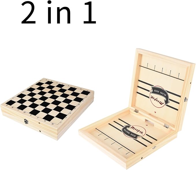 Fast Sling Puck Game - 2 in1 Chess Board and Desktop Battle Super Winner GameFast Action Wooden Air Hockey Board GameAdults and Kids Family Friend Funny Slingshot Game Toys