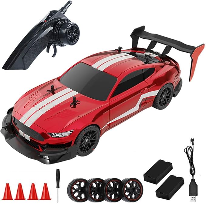 RC Drift Car 1:14 4WD 40KM/H High Speed RC Racing Car with LED Lights 2 Batteries Drifting and Racing Tires for Adults (Red)
