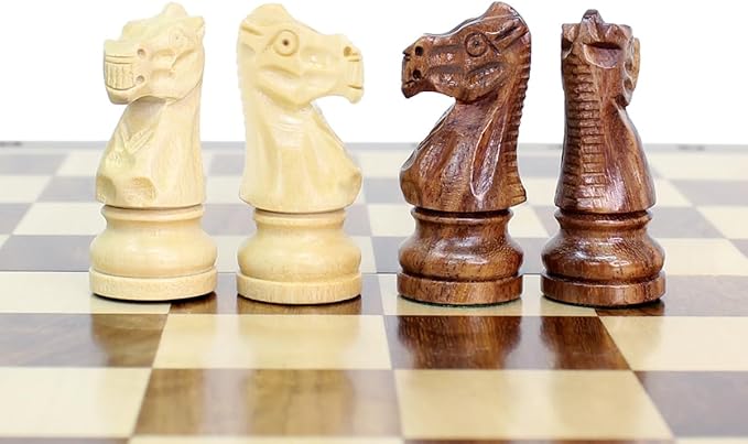 House of Chess - 10 Inch Wooden Magnetic Folding Travel Chess Set/Board with 2 Extra Knights 2 Extra Pawns 2 Extra Queens and Algebraic Notation - Handmade - Golden Rosewood