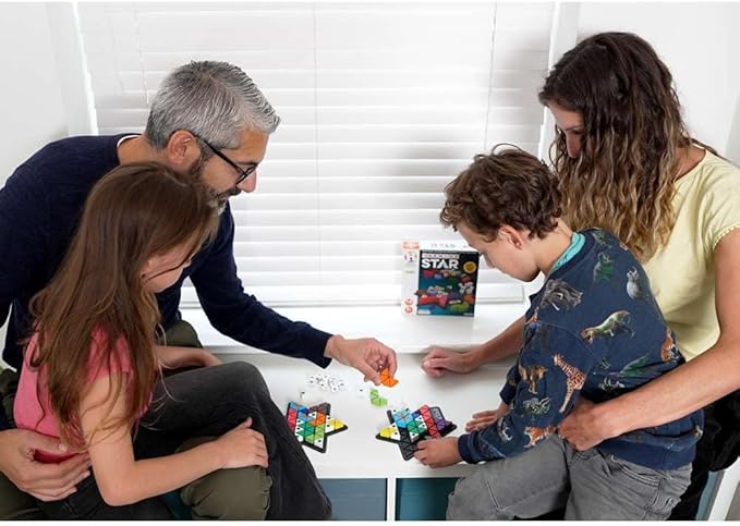 The Happy Puzzle Company The Genius Star | Toy of The Year Award Winning Family Board Game | 165888 Possible Puzzles | Filling in Colored Shapes | Blockers to Complete A Star | Golden Star Twist