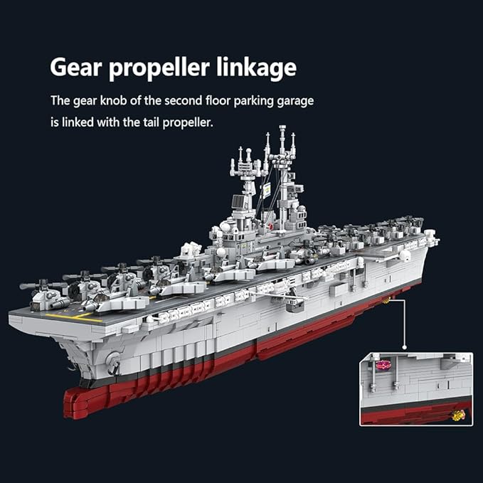 MISINI M7024 US Navy Warship Building Brick Set 1:300 Military Series Wasp-Class Amphibious Assault Ship 5220 Pieces Aircraft Carrier Collector's Toy Displayable MOC Adult Battleship Gift