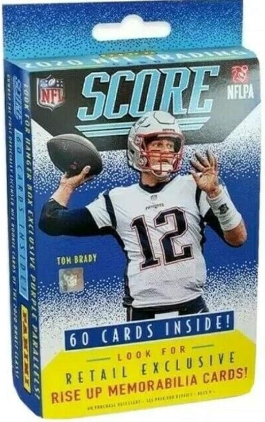 2020 Panini Score NFL Football Sealed Retail Hanger Box 60 Ct with 18 Inserts 4 Exclusive Purple Parallels. Look for EXCLUSIVE Tom Brady Tribute Cards. Look for Joe Burrow and Tua Tagovailoa Rookies.