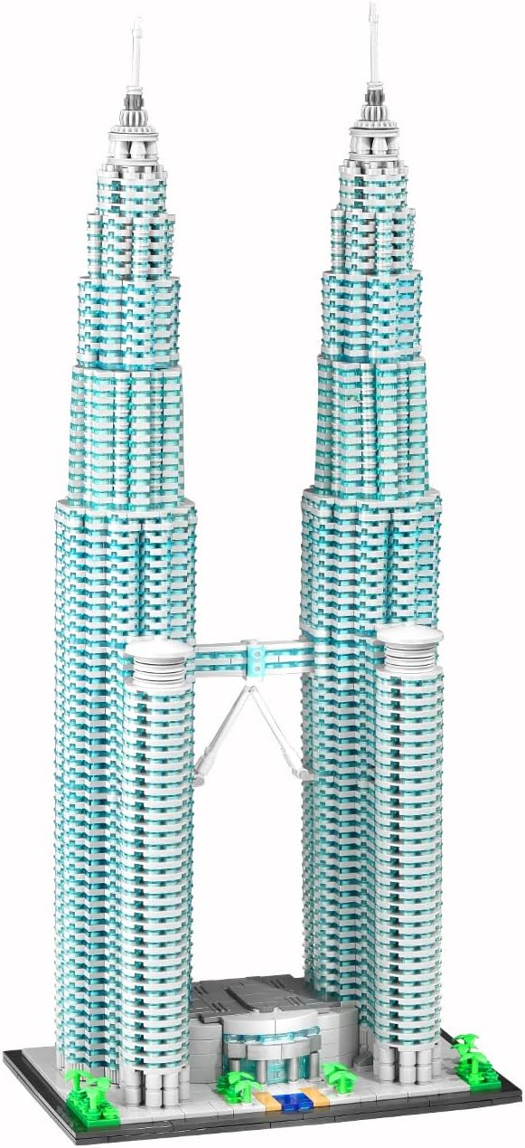 1:800 Malaysia Twin Towers Architecture Building Blocks Set Kuala Lumpur Petronas Tower Modular Construction Kit for Adults &amp Teens (5839 Pieces)