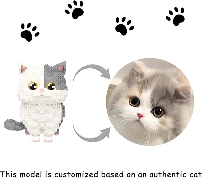 Larcele Micro Building Blocks Set DIY Mini Building Toy Bricks for Age Over 12 Years 1412 Pieces KLJM-05 (Munchkin Cat-Grey)