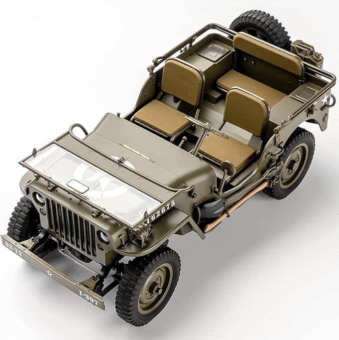 FMS Rochobby RC Car 112 1941 MB Scaler Willys Jeep Remote Control Crawler Military Truck 4x4 Offroad Vehicle with Transmitter Battery and Charger Small RC12001RTR Hunter Green