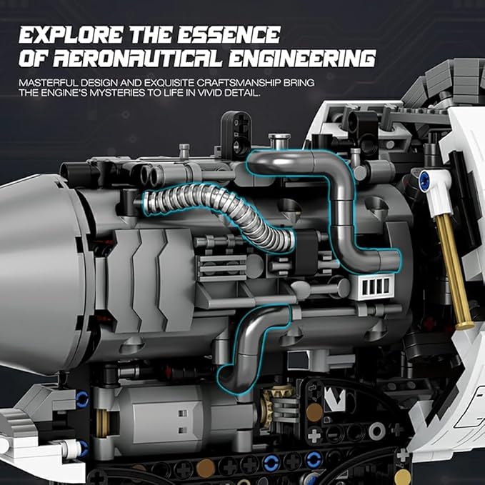 Aircraft Turbofan Engine Building Blocks Set for Adults - Powered Model with Motor STEM Engineering Toy Gifts for Builders (1786 Piece)