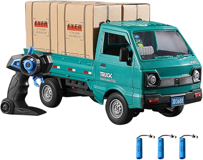 Remote Control Car RC Kei Truck1:16 Scale RC Transporter Pickup Truck 2.4GHz All Terrain RC Transport Cars with Spray &amp Light 3 Batteries (Green)