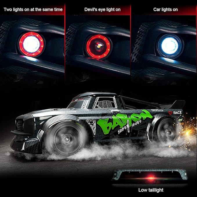 fisca 1/16 Remote Control High Speed Car 4WD RC Drifting Racing Cars Fast 20MPH Truck 2.4Ghz Off-Road 4X4 Buggy Car Speed &amp Steering Control Vehicle Toy with Lights for Kids and Adults