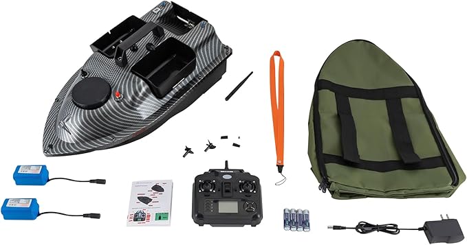 LYNICESHOP Fishing Bait Boat w/Dual 390 Motors generating 52W of Power 500m/1640ft RC Fishing Boat Bait Boats for Surf (Gray Without Light Bar)