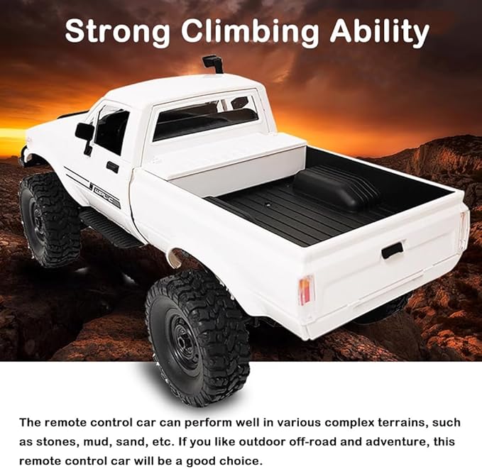 GoolRC RC Truck WPL C24-1 RC Crawler 1/16 Scale Remote Control Car 4WD All Terrain Off Road Pickup Truck 2.4GHz RC Climbing Car with LED Light 2 Batteries for Adults (White)