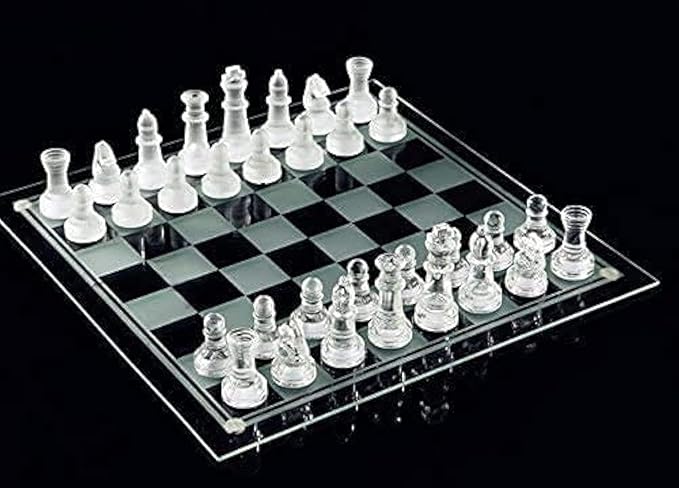 10*10 Glass Chess Set Frosted and Clear Pieces Felted Bottom for Adult and Teens（Gift for Game Education）