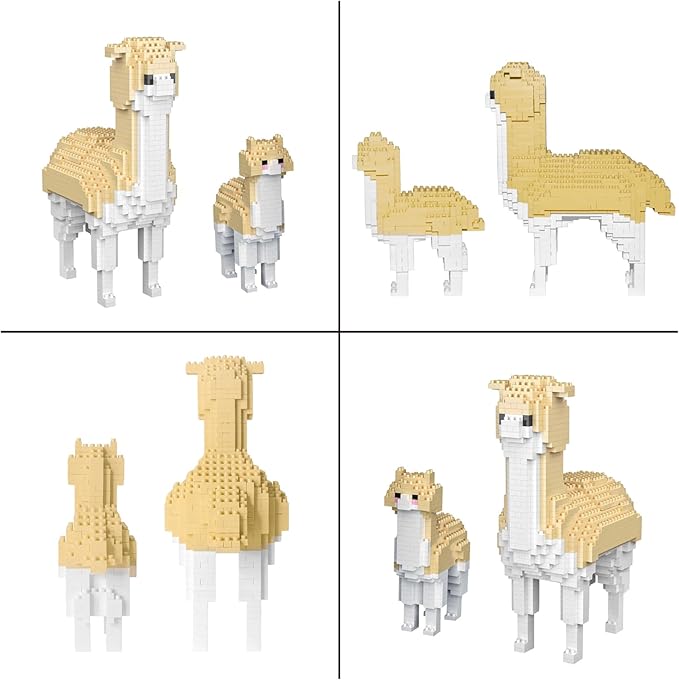Larcele Animal Series Micro Building Blocks Animal Set DIY Mini 3D Building Toy Bricks1258 Pieces KLJM-07 (Two Alpacas)