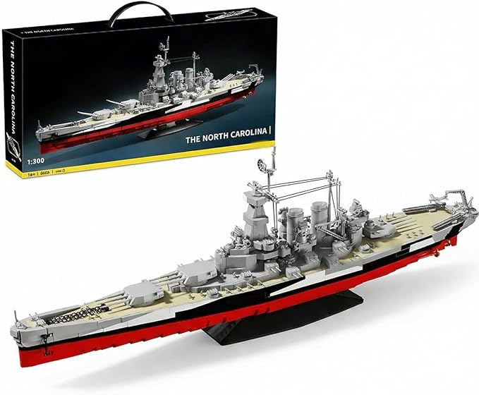 USS North Carolina Battleship Building Blocks Set 2662 Pieces 1:300 Scale WW2 Naval Warship Model Military Battleship Construction Toy with Movable Guns Model for Adults &amp Teens 14+