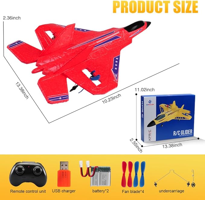 Fremego F-22 Raptor RC Plane 2.4GHz RC Airplane Fighter Toy Ready to Fly Remote Control Airplane Easy to Fly RC Glider Sports for Kids &amp Beginners (Red)