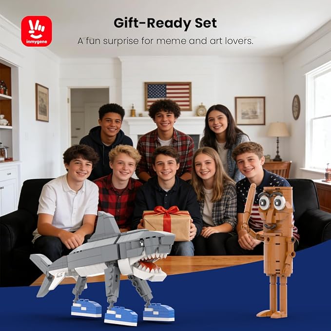 Italian Brainrot Building Set Tralalero Tralala and Tung Tung Tung Sahur Figures Building Kit Shark and Wooden Stick Toy Building for Kids Ages 6+ Birthday Gifts for Men &amp Women