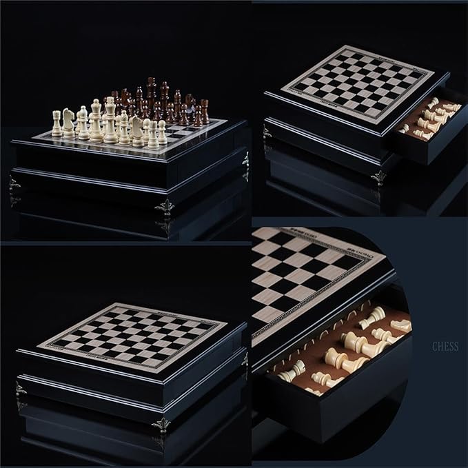 15 Wooden Chess Set Large Size Board Built-in Storage Drawer - 2 Extra Queens - Wooden Chess Pieces - Gift wrap Adult and Children's Board Games