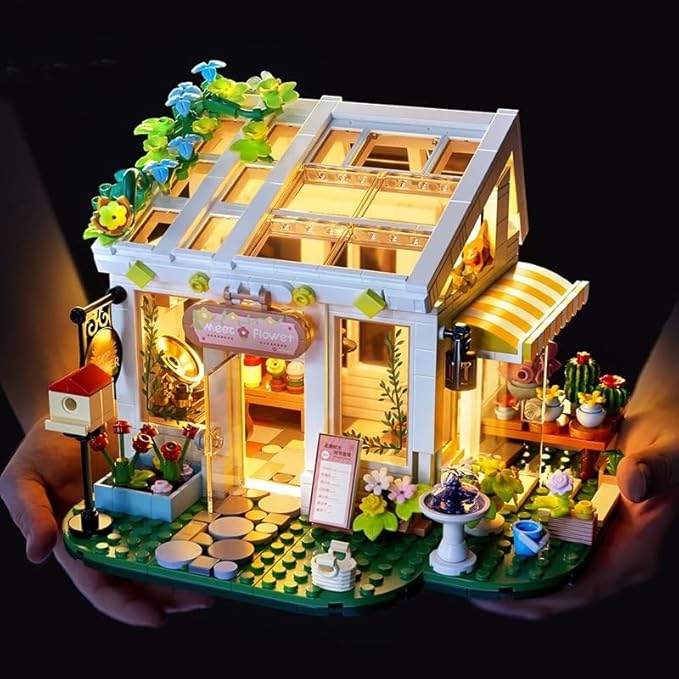 Flowers House Building Set with Lights Garden Building Kits Sunshine Greenhouse Building Toy for Home Display Decoration Creative Greenhouse Playset for Girls Friends and Adult 8+ (832 PCS)