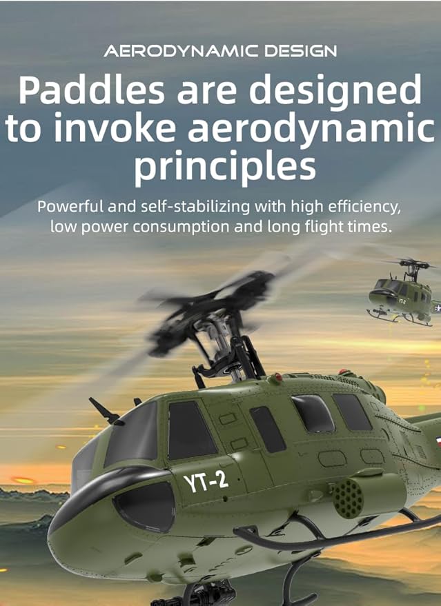 YU Xiang F07 Bell UH-1 Huey RC Helicopter for Adults 1/34 2.4G 6CH Brushless Direct-Drive 3D/6G Flybarless Advanced RTF RC Helicopter with Optical Flow Positioning - 2PCS Battery