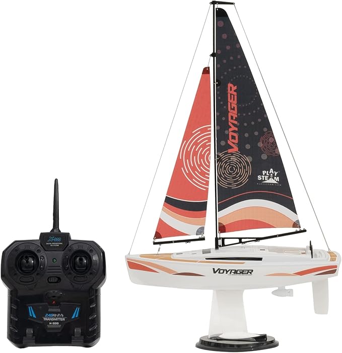 Voyager 280 2.4GHz RC Motor Powered Sailboat in Red - 17.5 Tall